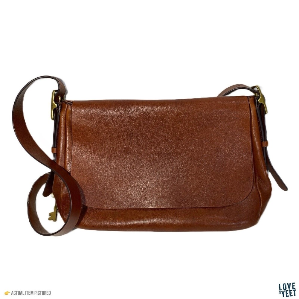 Leather Crossbody Messenger Bag Distressed Cognac Brown Authentic Leather